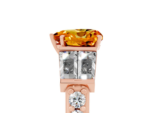 Rose gold Heart Cut Citrine Engagement Ring with Baguette Side Stones and Channel Set Band_5