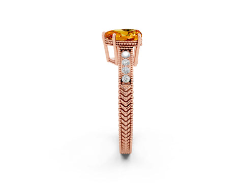 Rose gold Heart Cut Citrine Engagement Ring with Milgrain Channel Set Band and Prong Setting_2
