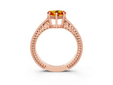 Rose gold Heart Cut Citrine Engagement Ring with Milgrain Channel Set Band and Prong Setting_3
