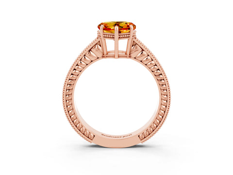Rose gold Heart Cut Citrine Engagement Ring with Milgrain Channel Set Band and Prong Setting_3