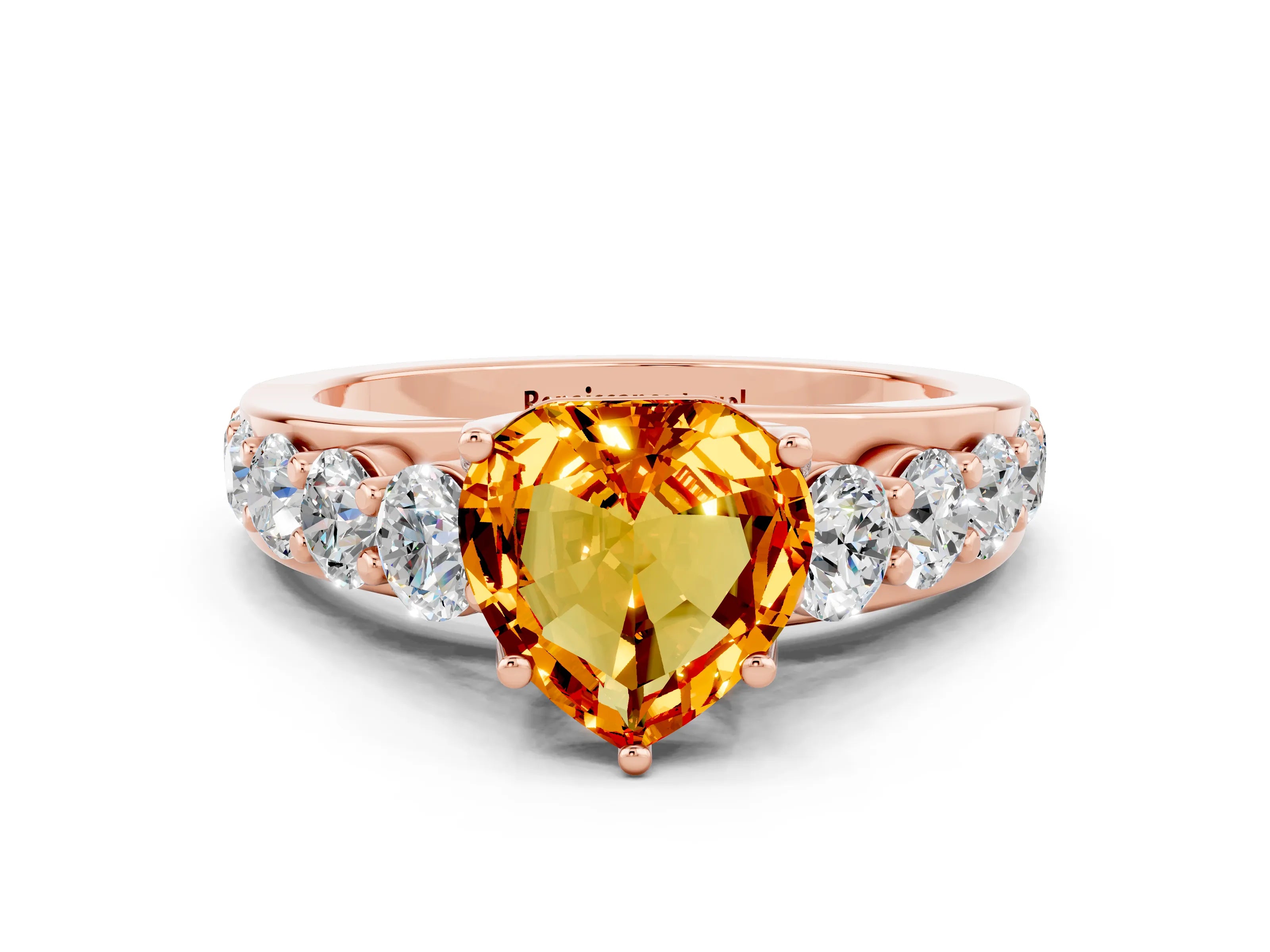 Rose gold Heart Cut Citrine Engagement Ring with Pavé Band and Four-Prong Setting