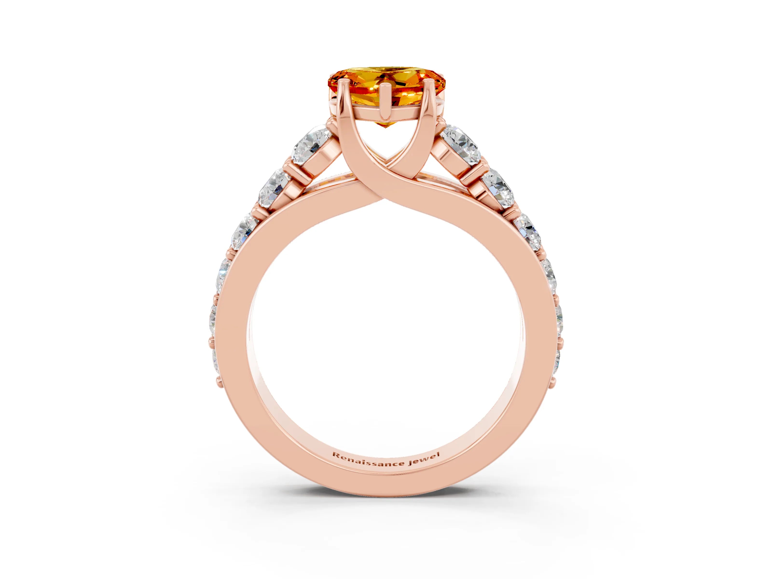 Rose gold Heart Cut Citrine Engagement Ring with Pavé Band and Four-Prong Setting_3