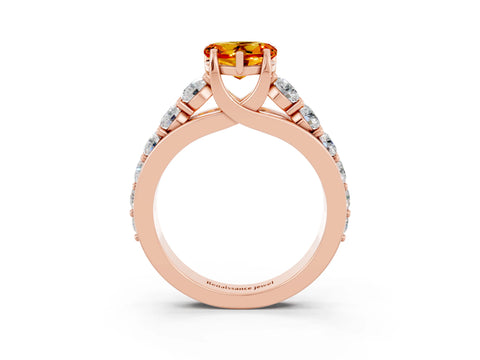 Rose gold Heart Cut Citrine Engagement Ring with Pavé Band and Four-Prong Setting_3
