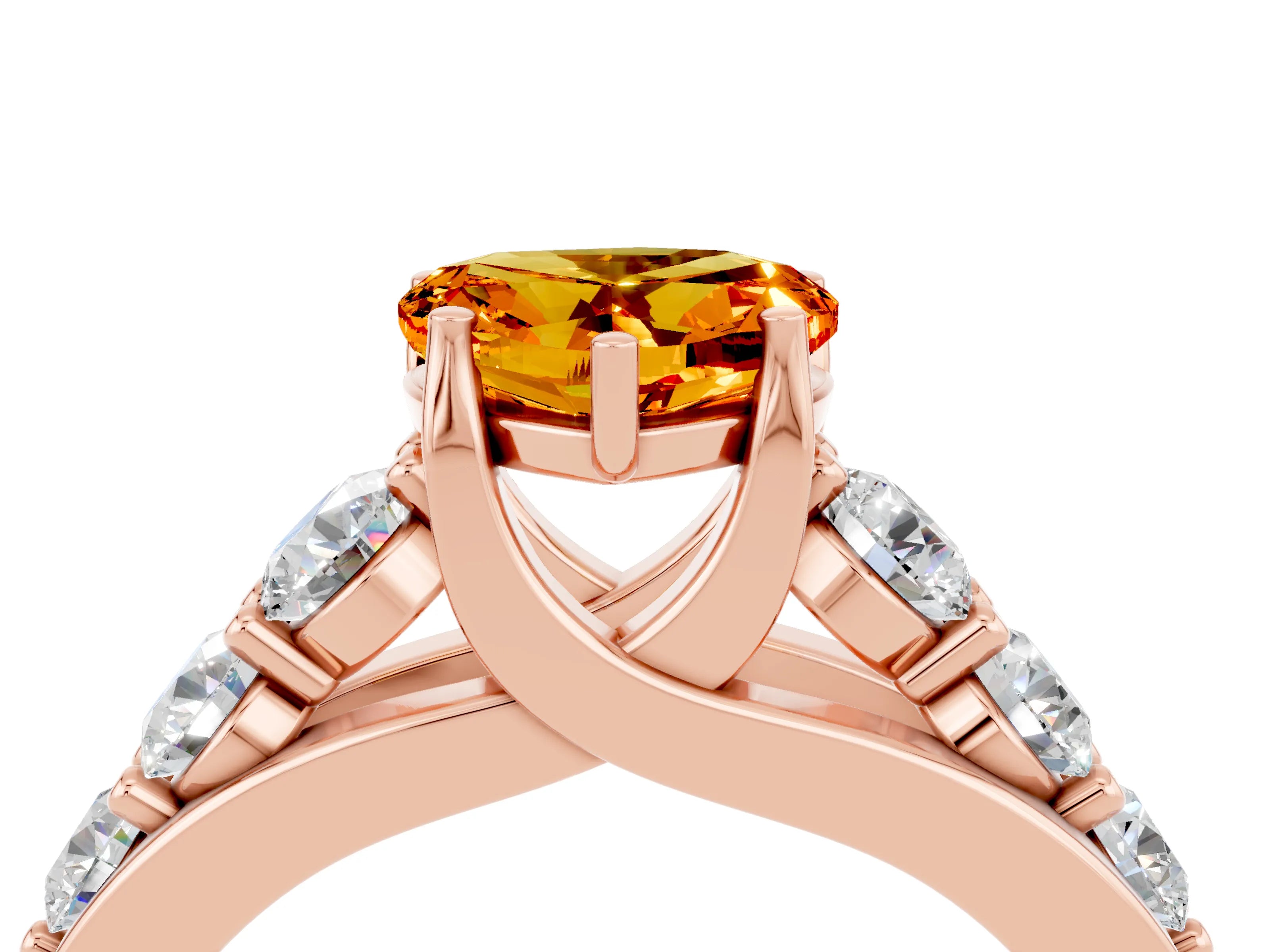 Rose gold Heart Cut Citrine Engagement Ring with Pavé Band and Four-Prong Setting_4