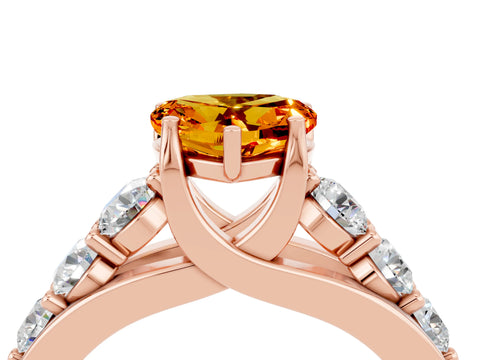 Rose gold Heart Cut Citrine Engagement Ring with Pavé Band and Four-Prong Setting_4