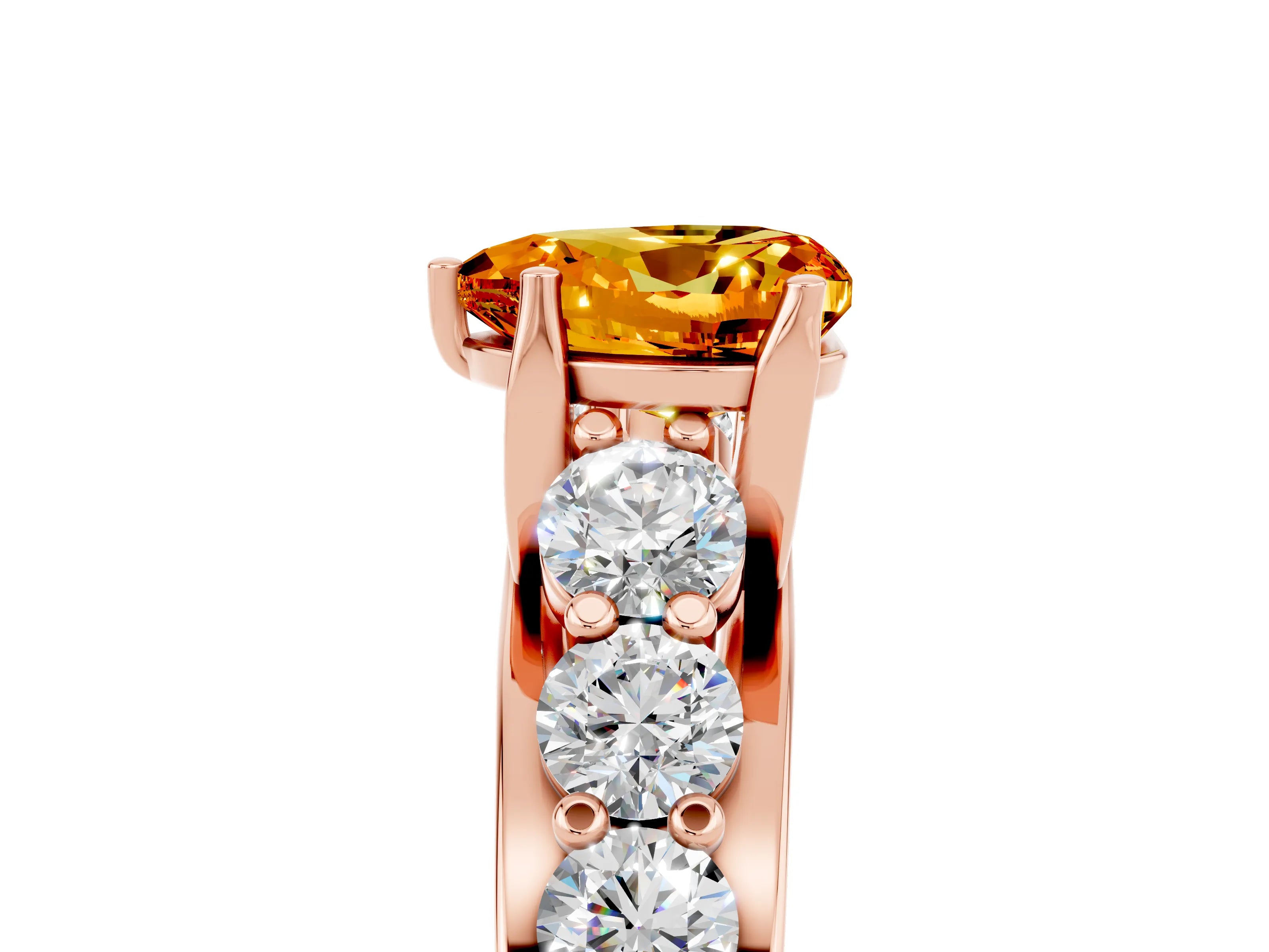 Rose gold Heart Cut Citrine Engagement Ring with Pavé Band and Four-Prong Setting_5