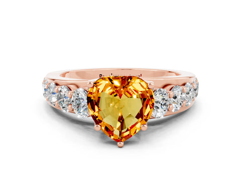 Rose gold Heart Cut Citrine Engagement Ring with Pavé Band and Four-Prong Setting