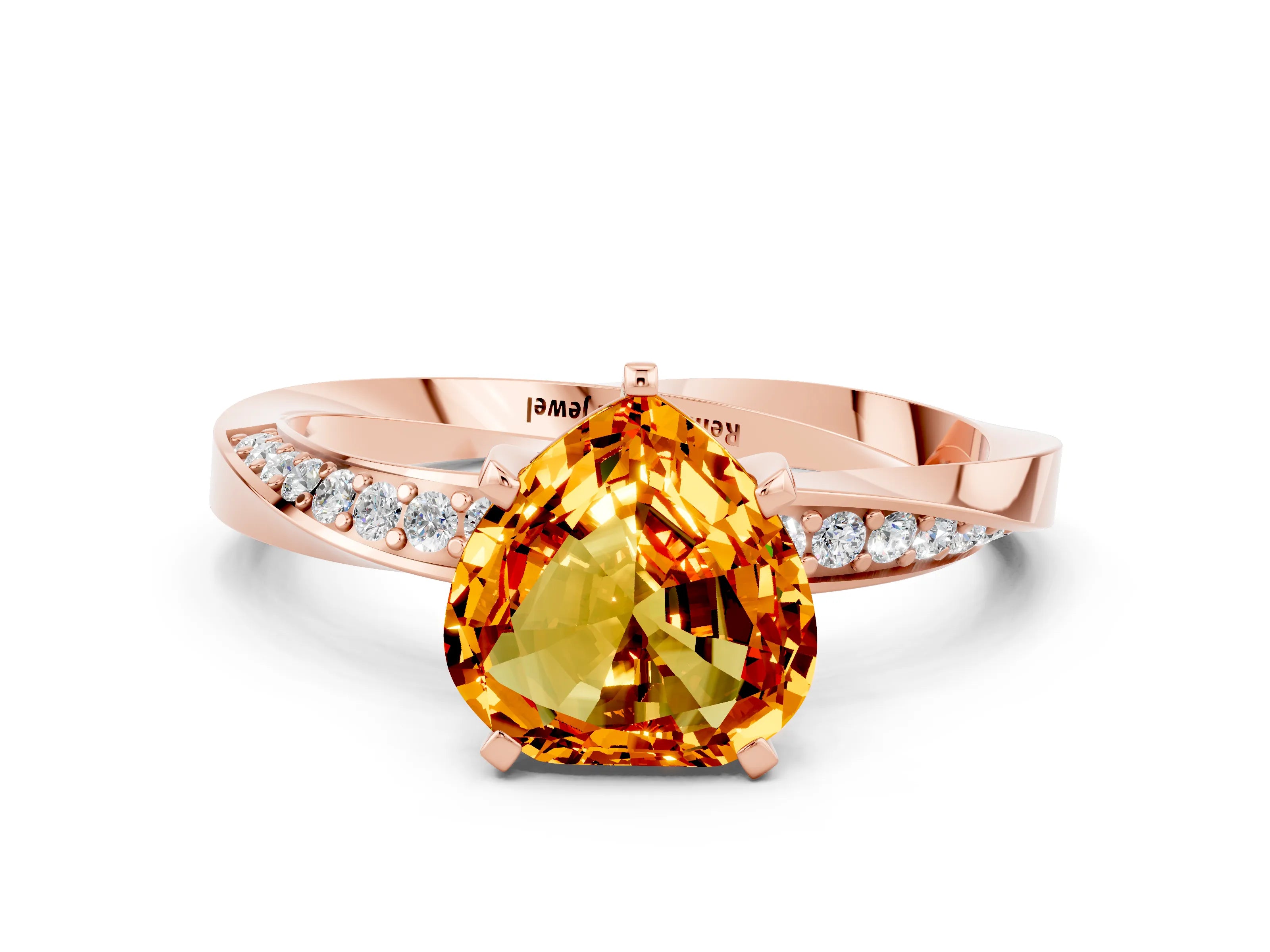 Rose gold Heart Cut Citrine Engagement Ring with Side Stone Accents and Four-Prong Setting_24