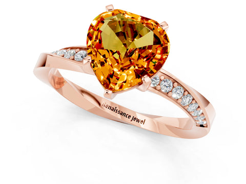 Rose gold Heart Cut Citrine Engagement Ring with Side Stone Accents and Four-Prong Setting_25