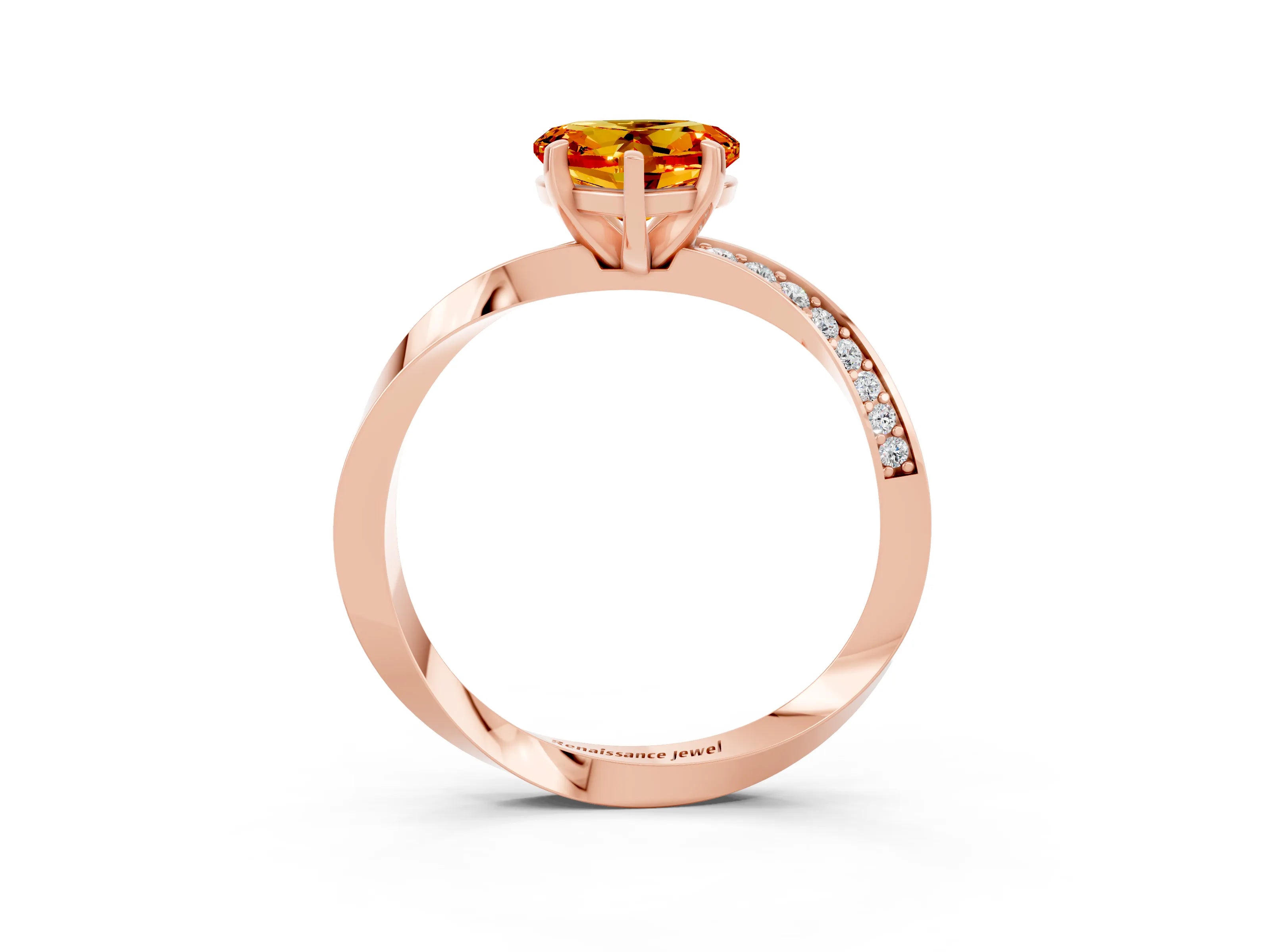 Rose gold Heart Cut Citrine Engagement Ring with Side Stone Accents and Four-Prong Setting_27