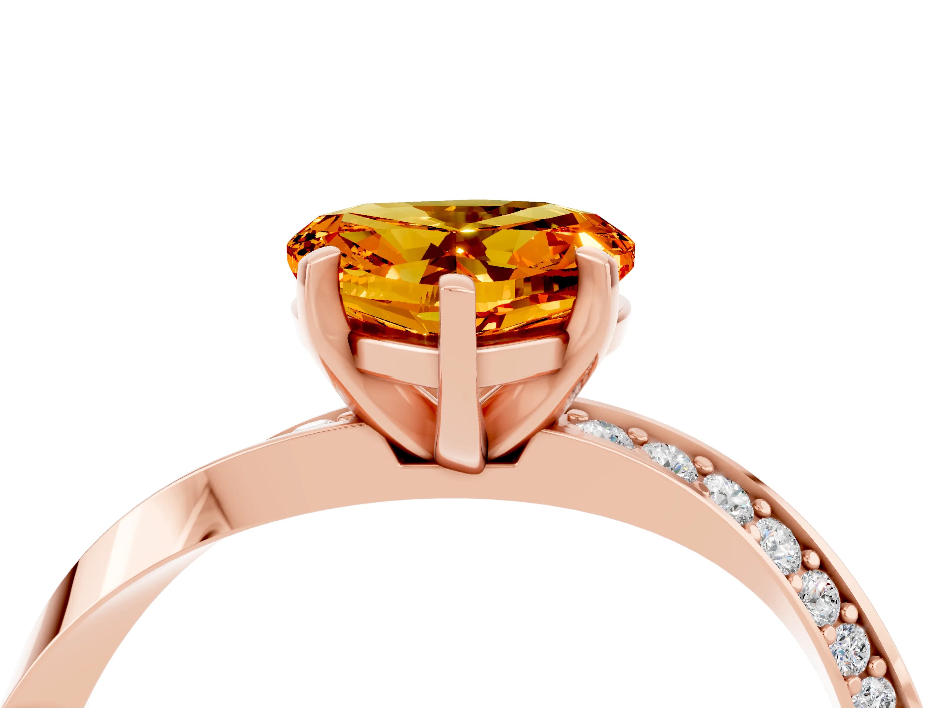 Rose gold Heart Cut Citrine Engagement Ring with Side Stone Accents and Four-Prong Setting_28