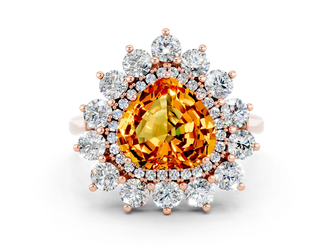 Rose gold Heart Cut Citrine Floral Double Halo Engagement Ring with Prong Setting_60