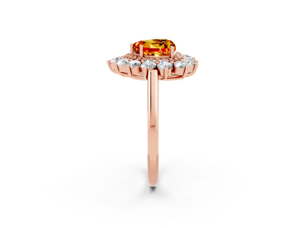 Rose gold Heart Cut Citrine Floral Double Halo Engagement Ring with Prong Setting