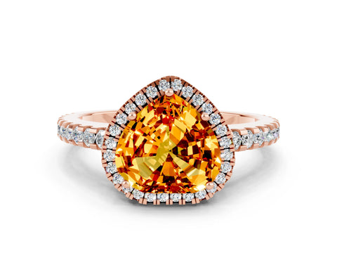 Rose gold Heart Cut Citrine Halo Engagement Ring with Pavé Band and Prong Setting_12