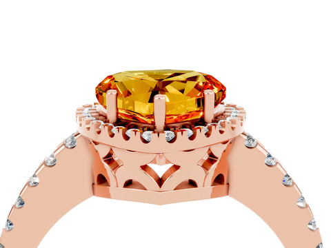 Rose gold Heart Cut Citrine Halo Engagement Ring with Pavé Band and Prong Setting_16