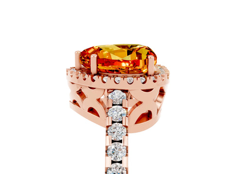 Rose gold Heart Cut Citrine Halo Engagement Ring with Pavé Band and Prong Setting_17