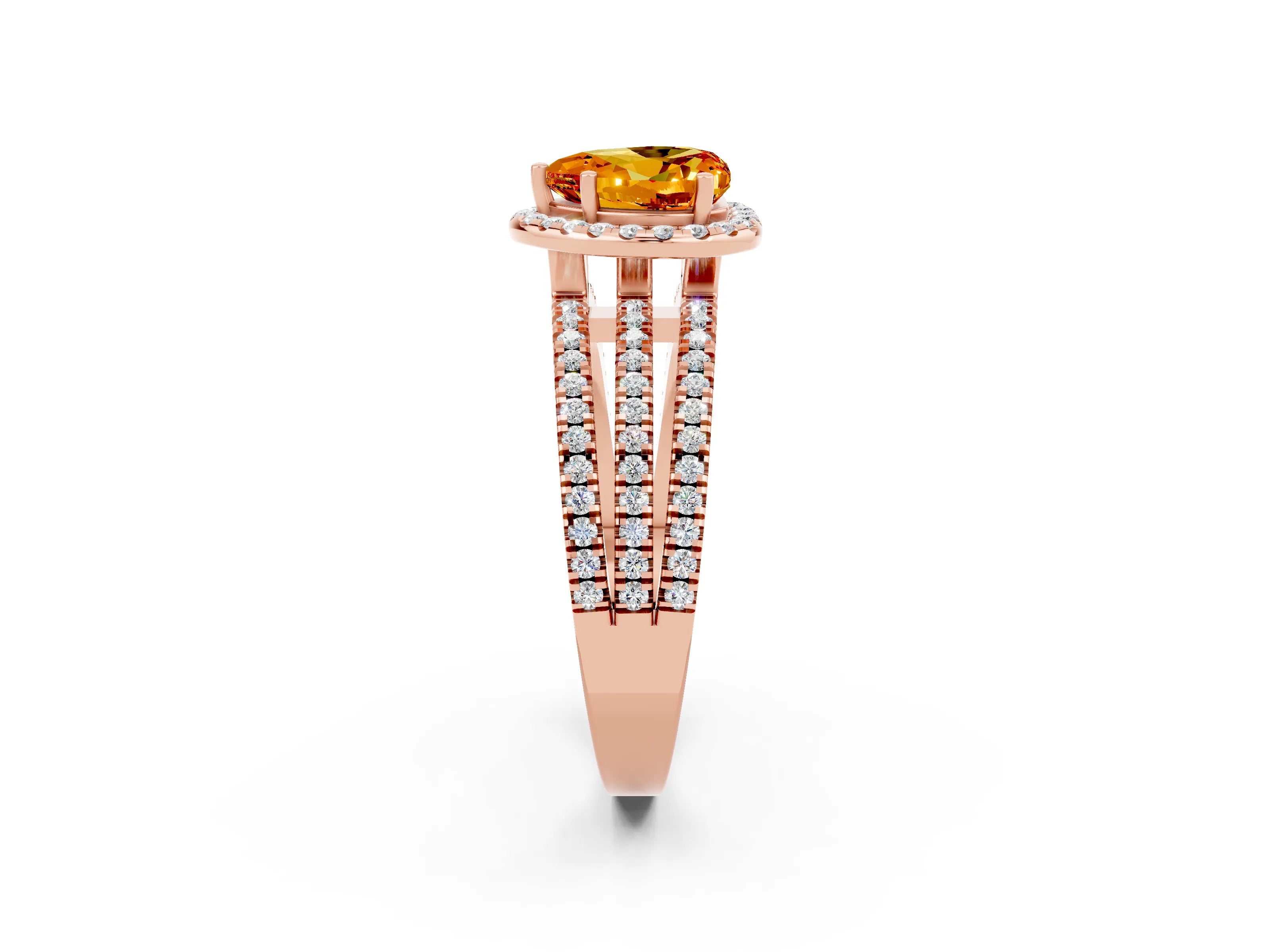Rose gold Heart Cut Citrine Halo Engagement Ring with Split Shank and Four-Prong Setting_2