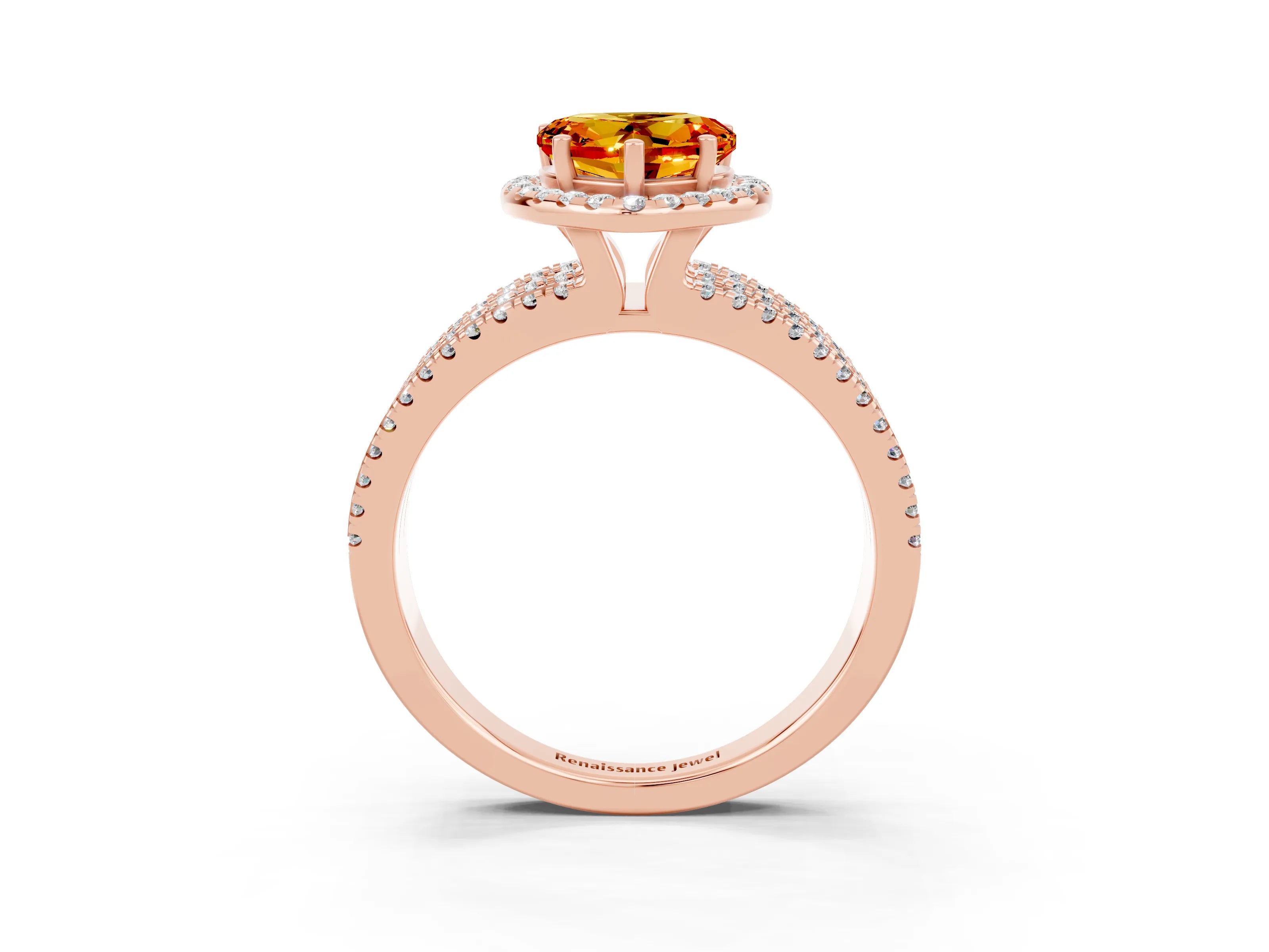 Rose gold Heart Cut Citrine Halo Engagement Ring with Split Shank and Four-Prong Setting_3