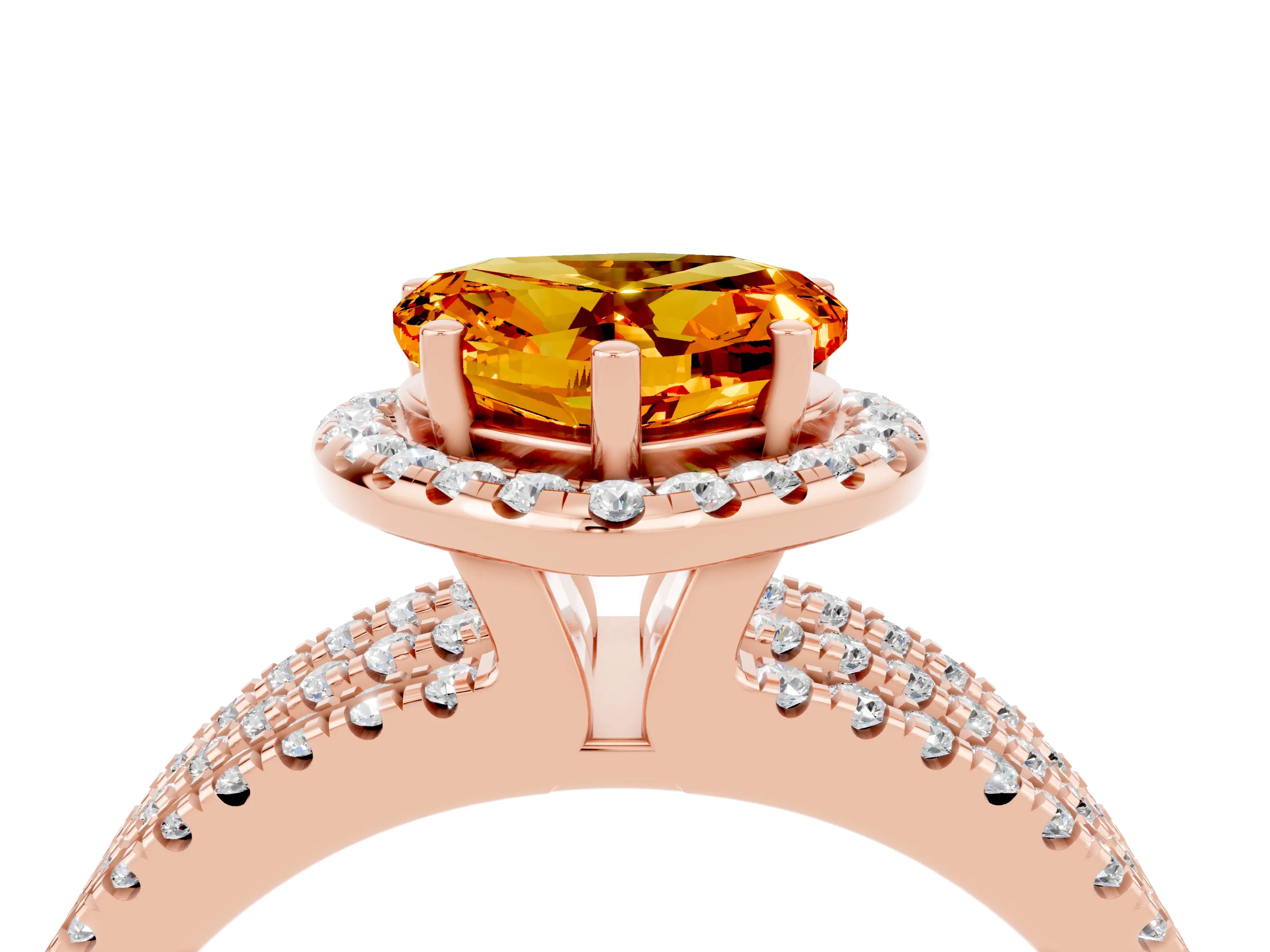 Rose gold Heart Cut Citrine Halo Engagement Ring with Split Shank and Four-Prong Setting_4