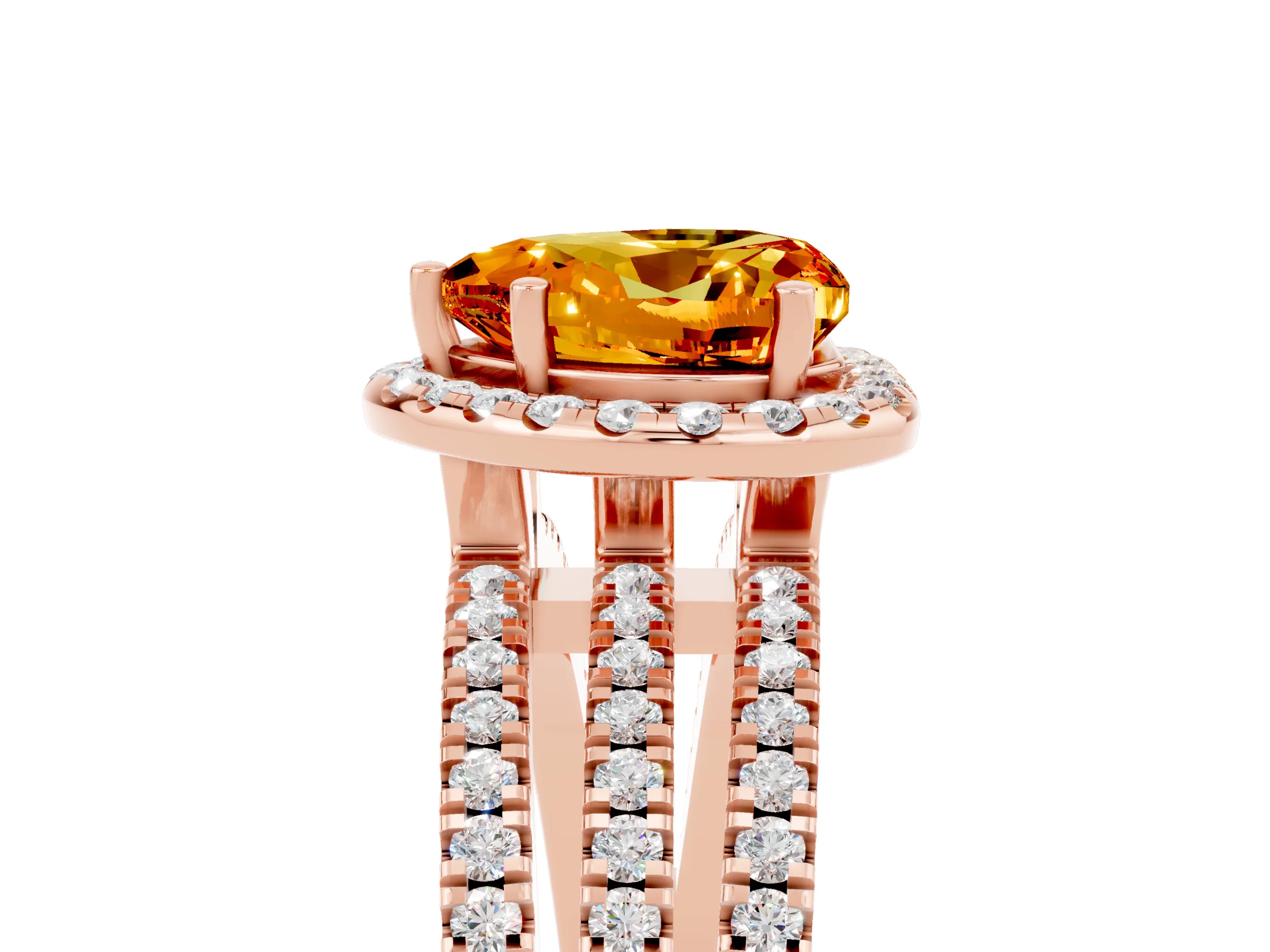 Rose gold Heart Cut Citrine Halo Engagement Ring with Split Shank and Four-Prong Setting_5