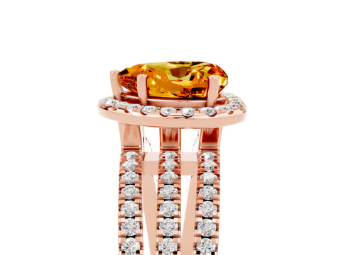 Rose gold Heart Cut Citrine Halo Engagement Ring with Split Shank and Four-Prong Setting_5