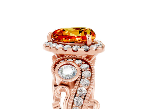 Rose gold Heart Cut Citrine Halo Ring with Milgrain Pavé Band and Four-Prong Setting_17