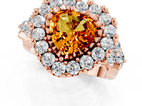 Rose gold Heart Cut Citrine Halo Ring with Pavé Band and Four-Prong Setting_13