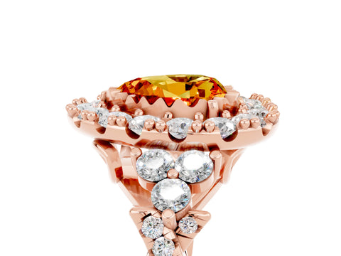 Rose gold Heart Cut Citrine Halo Ring with Pavé Band and Four-Prong Setting_17