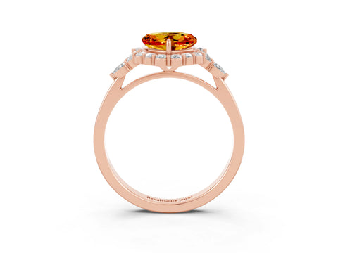 Rose gold Heart Cut Citrine Halo Ring with Pear Side Stones and Prong Setting_15