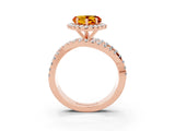Rose gold Heart Cut Citrine Halo Ring with Round Split Shank and Prong Setting_51