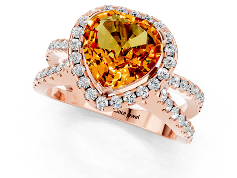 Rose gold Heart Cut Citrine Halo Ring with Split Shank Pavé Band and Prong Setting_1