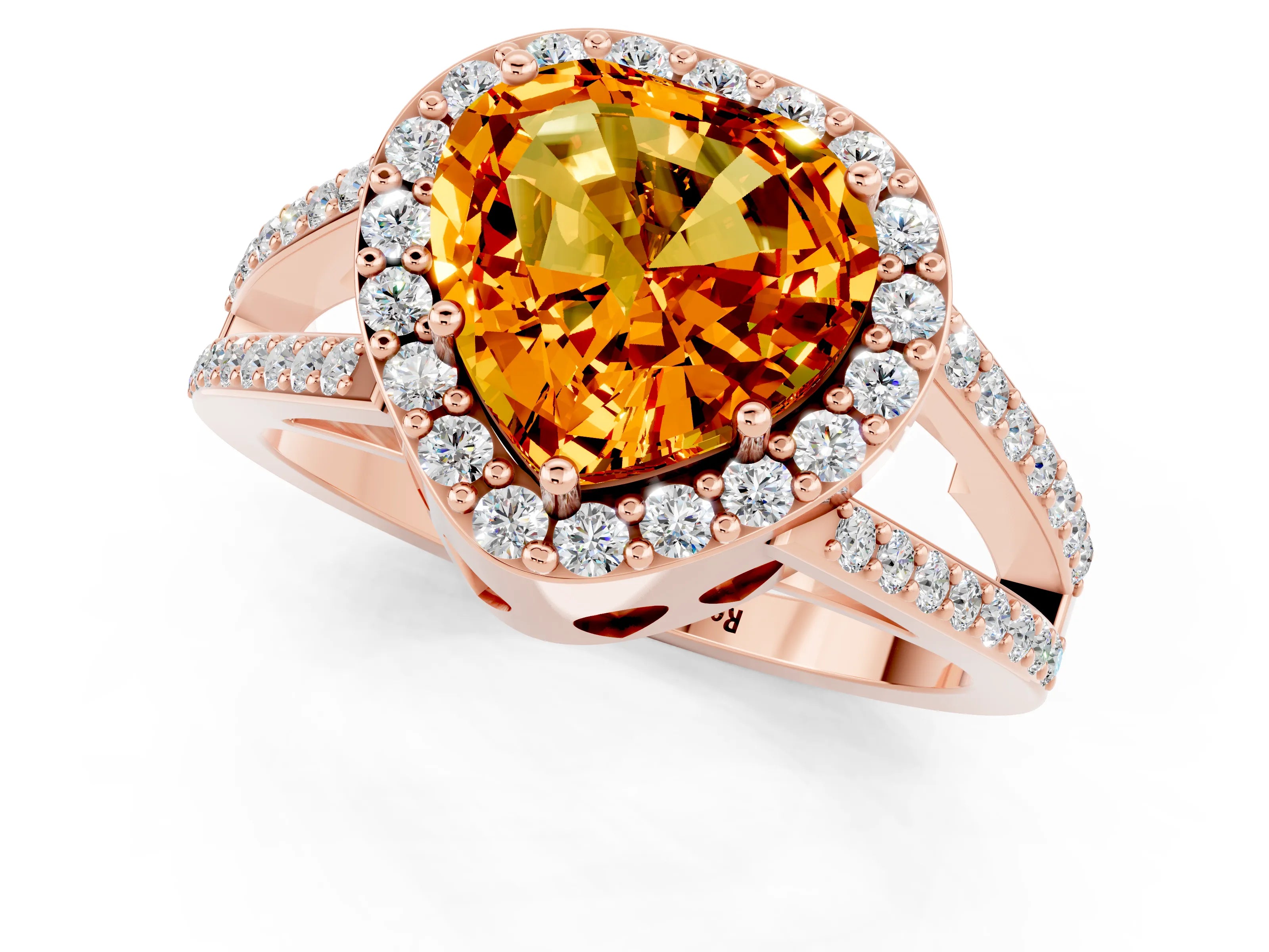 Rose gold Heart Cut Citrine Halo Ring with Split Shank U-Prong Band and Four-Prong Setting_1
