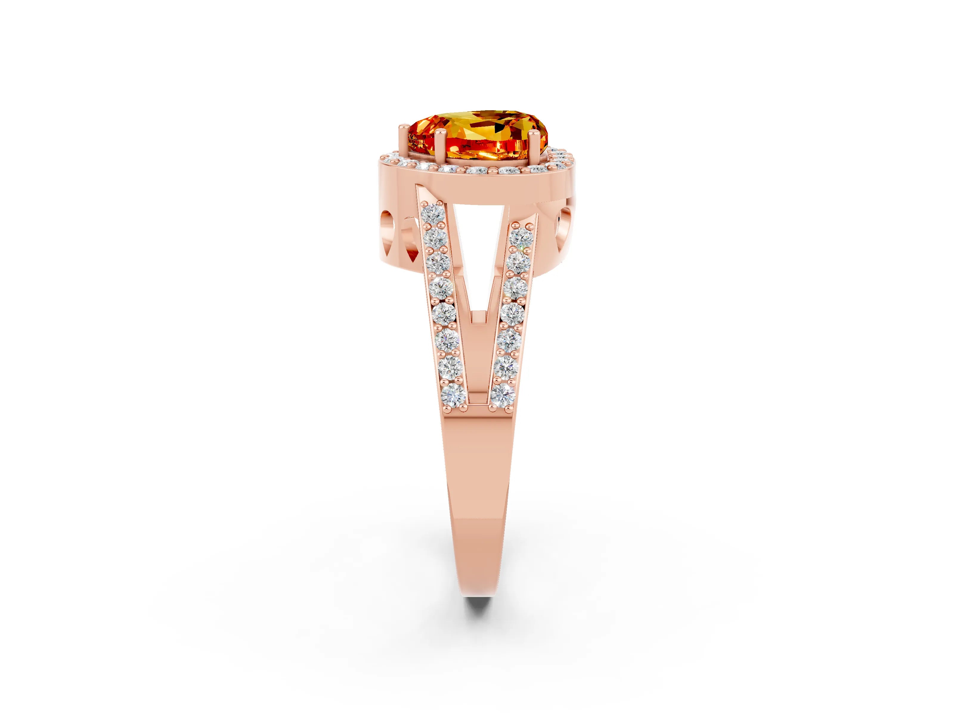 Rose gold Heart Cut Citrine Halo Ring with Split Shank U-Prong Band and Four-Prong Setting_2