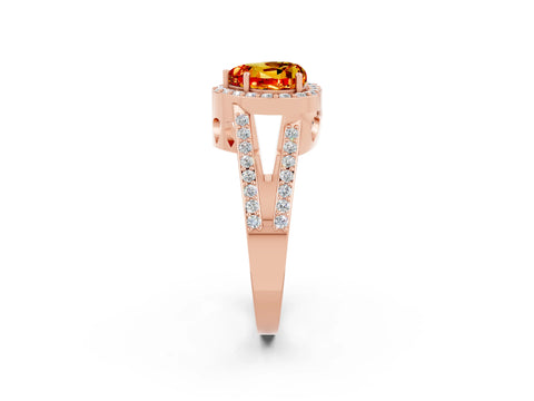 Rose gold Heart Cut Citrine Halo Ring with Split Shank U-Prong Band and Four-Prong Setting_2