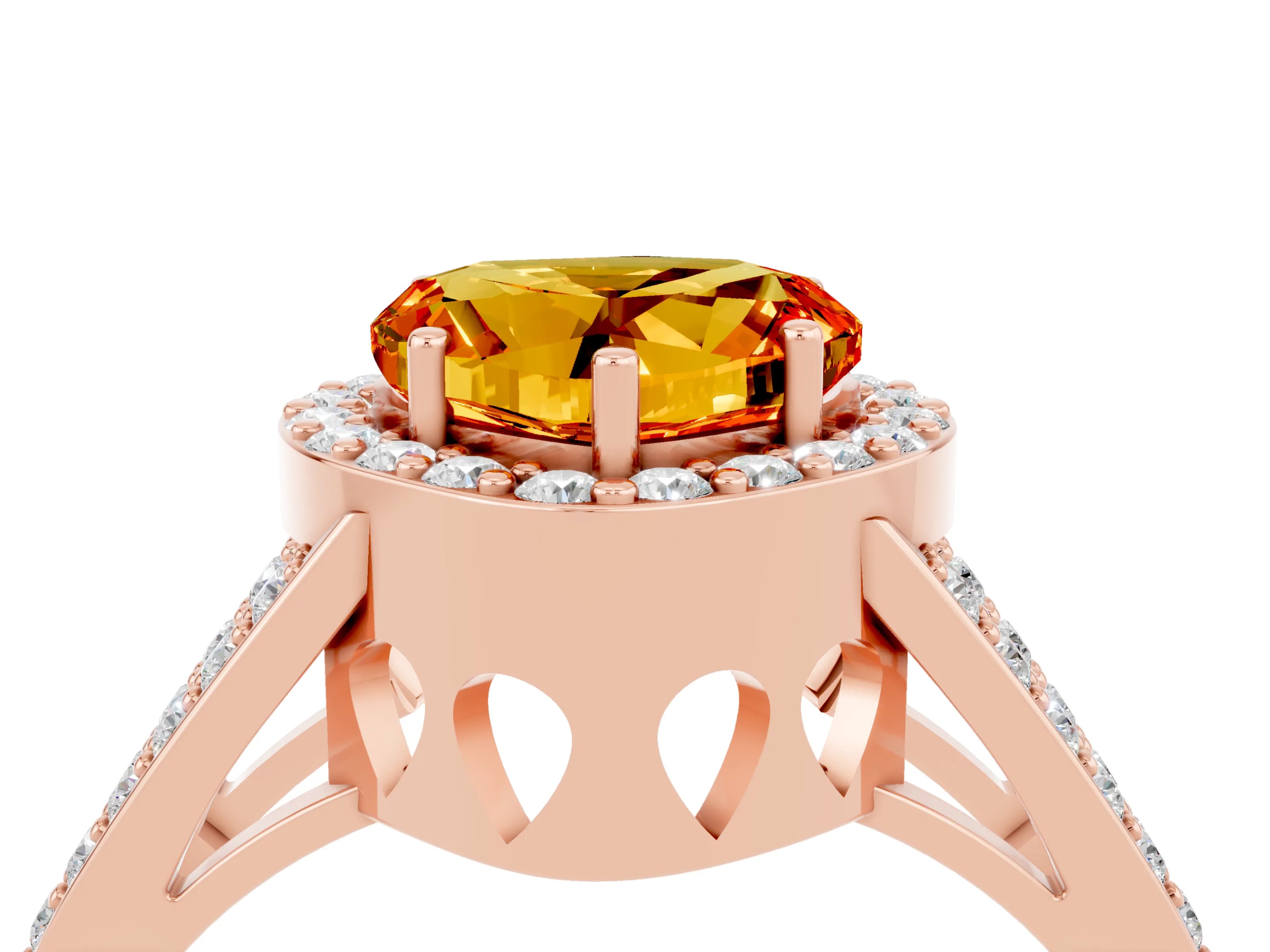 Rose gold Heart Cut Citrine Halo Ring with Split Shank U-Prong Band and Four-Prong Setting_4