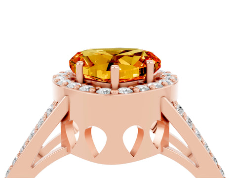 Rose gold Heart Cut Citrine Halo Ring with Split Shank U-Prong Band and Four-Prong Setting_4