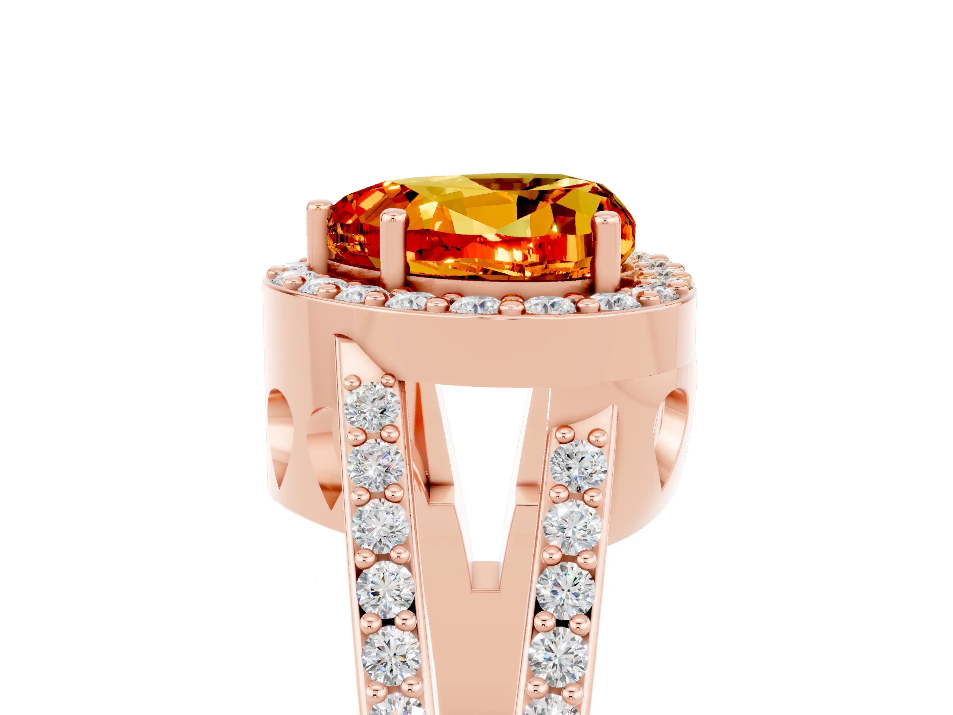 Rose gold Heart Cut Citrine Halo Ring with Split Shank U-Prong Band and Four-Prong Setting_5