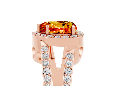 Rose gold Heart Cut Citrine Halo Ring with Split Shank U-Prong Band and Four-Prong Setting_5