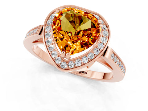 Rose gold Heart Cut Citrine Halo Ring with Split Shank and Four-Prong Setting_1