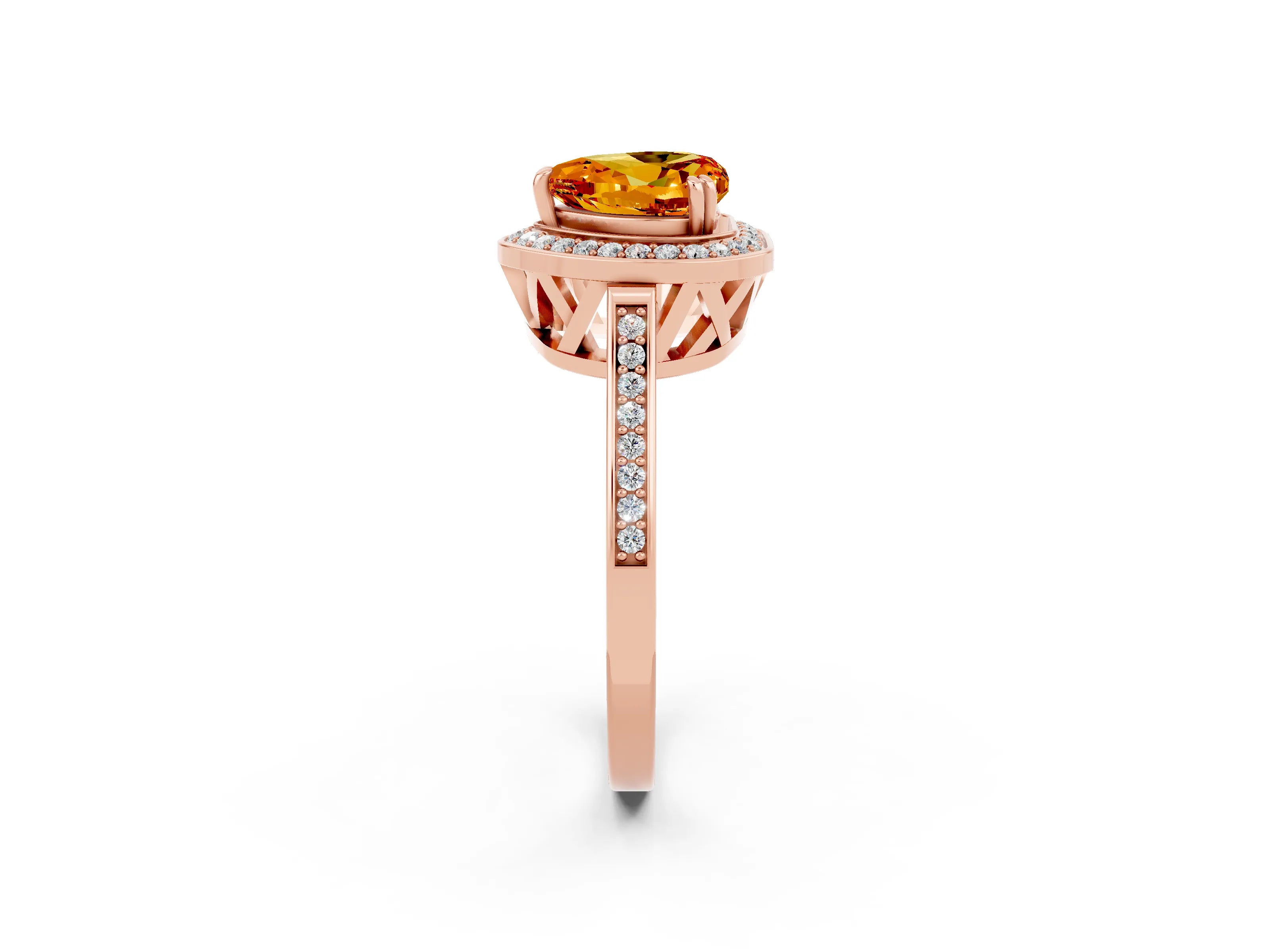 Rose gold Heart Cut Citrine Halo Ring with Split Shank and Four-Prong Setting_2