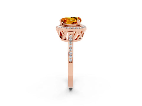 Rose gold Heart Cut Citrine Halo Ring with Split Shank and Four-Prong Setting_2