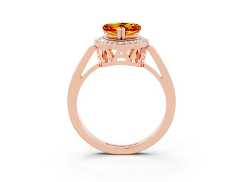 Rose gold Heart Cut Citrine Halo Ring with Split Shank and Four-Prong Setting_3