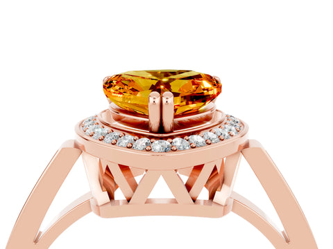 Rose gold Heart Cut Citrine Halo Ring with Split Shank and Four-Prong Setting_4