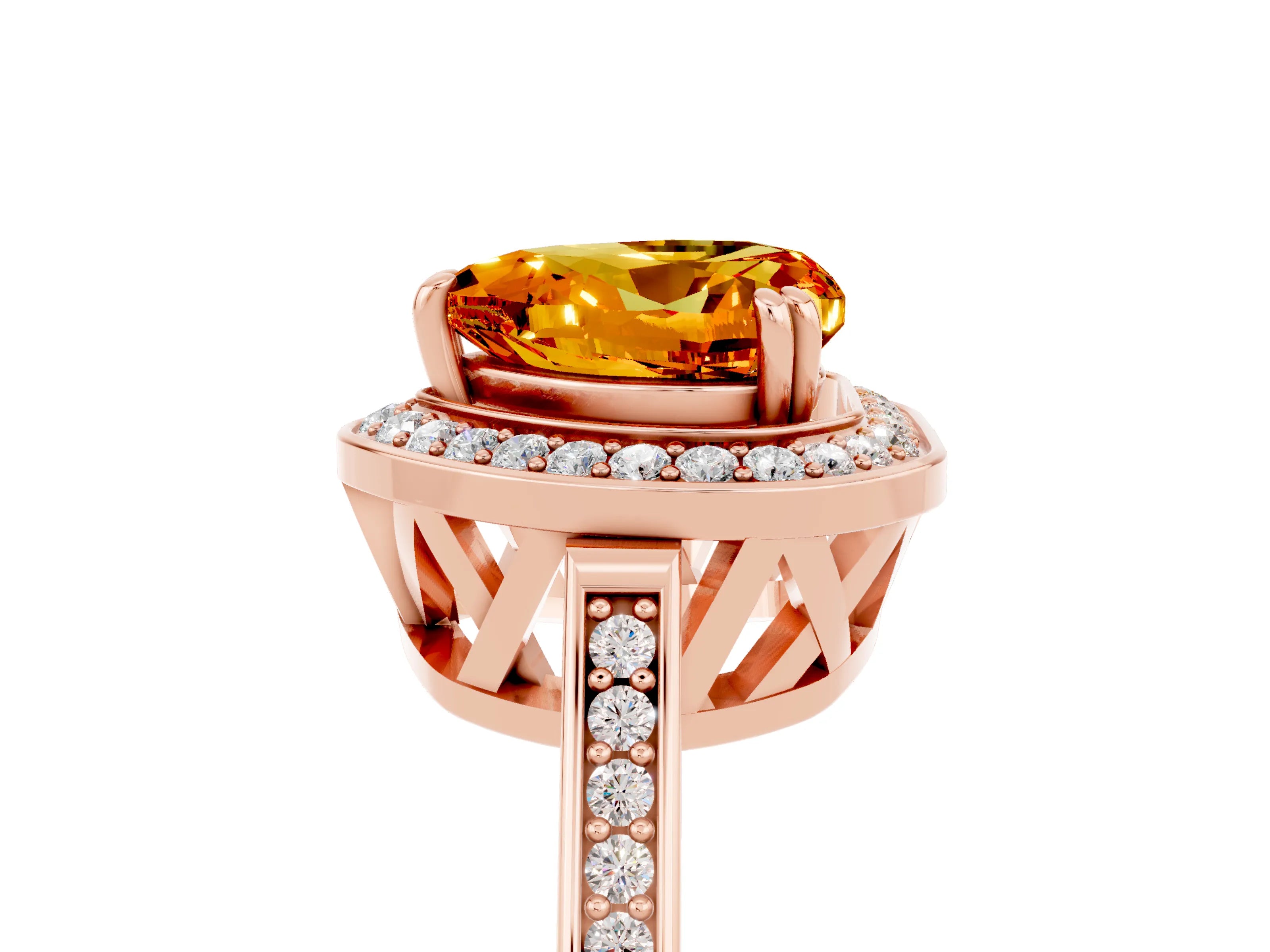 Rose gold Heart Cut Citrine Halo Ring with Split Shank and Four-Prong Setting_5