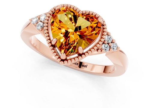 Rose gold Heart Cut Citrine Halo Ring with Tapered Band and Four-Prong Setting_1