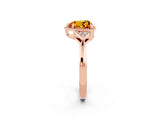 Rose gold Heart Cut Citrine Halo Ring with Tapered Band and Four-Prong Setting_2