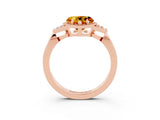 Rose gold Heart Cut Citrine Halo Ring with Tapered Band and Four-Prong Setting_3