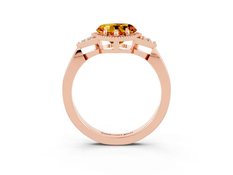 Rose gold Heart Cut Citrine Halo Ring with Tapered Band and Four-Prong Setting_3
