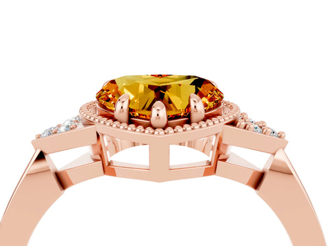 Rose gold Heart Cut Citrine Halo Ring with Tapered Band and Four-Prong Setting_4