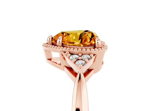 Rose gold Heart Cut Citrine Halo Ring with Tapered Band and Four-Prong Setting_5